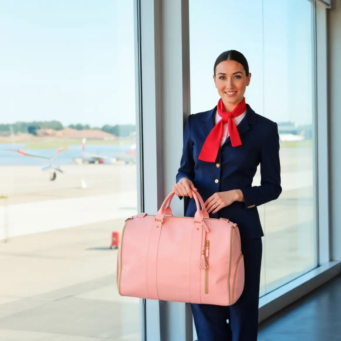Traveler carrying a Luxze bag
